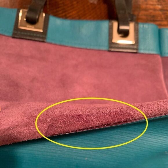 Furla Tribe Reversible Tote – Teal & Purple Italian Suede + Saffiano Leather - Picture 10 of 10